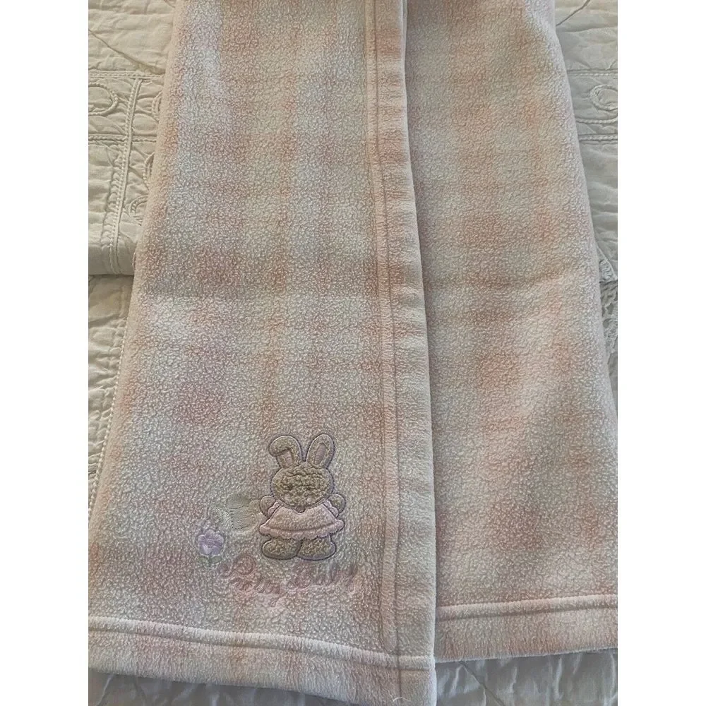 Vintage Simply Basic Pink White Plaid Fleece Pretty Baby Rabbit Security Blanket
